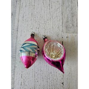 Antique water indent teardrop pink scales mini ornament Xmas tree